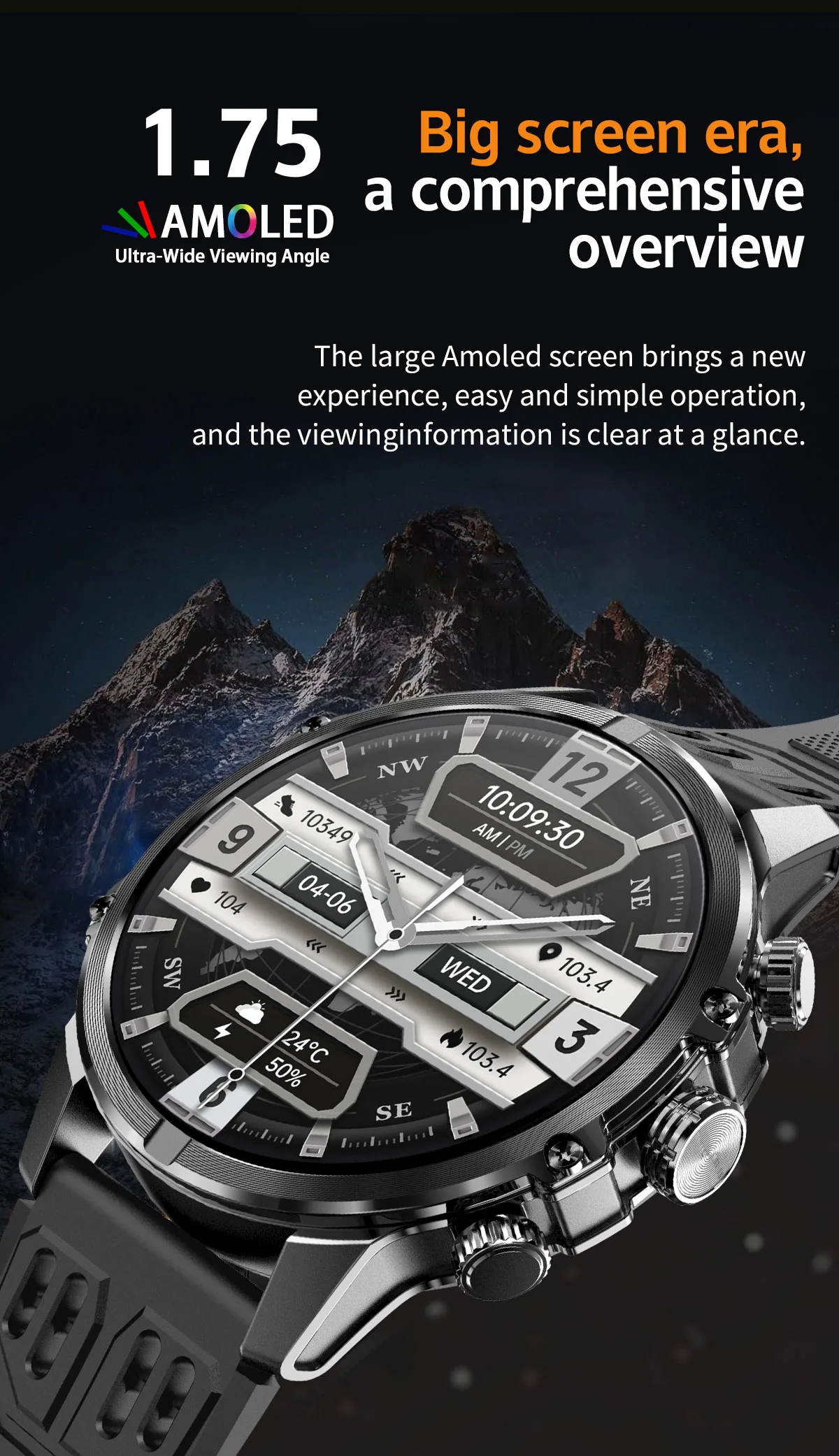 Vositone VO543 smartwatch - Bright AMOLED screen with presentation timer