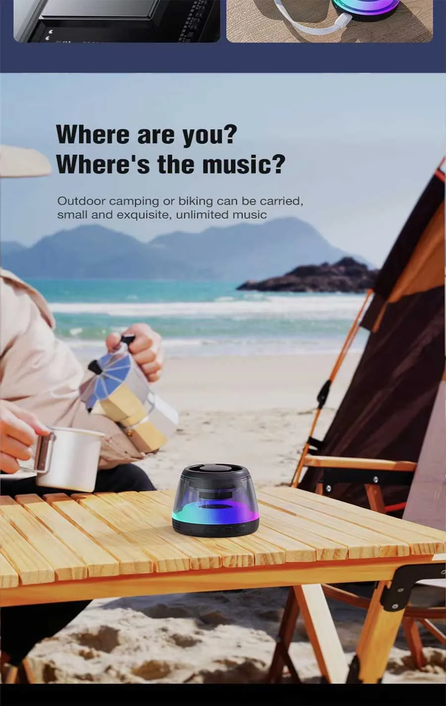 Smartphone attached to M2 speaker via built-in magnetic holder