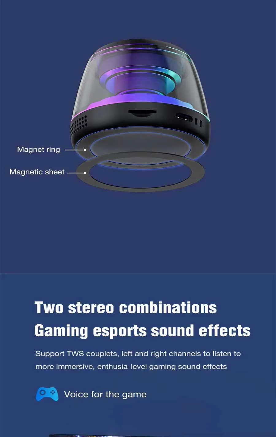 Vositone M2 Mini Speaker with magnetic phone mount & pulsating LED ring