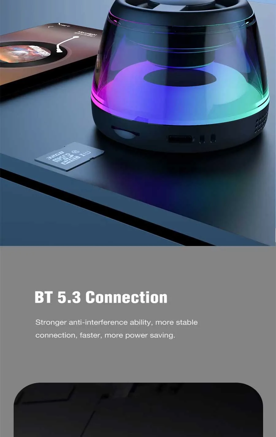 Vositone M2 Mini Speaker with magnetic phone mount & pulsating LED ring