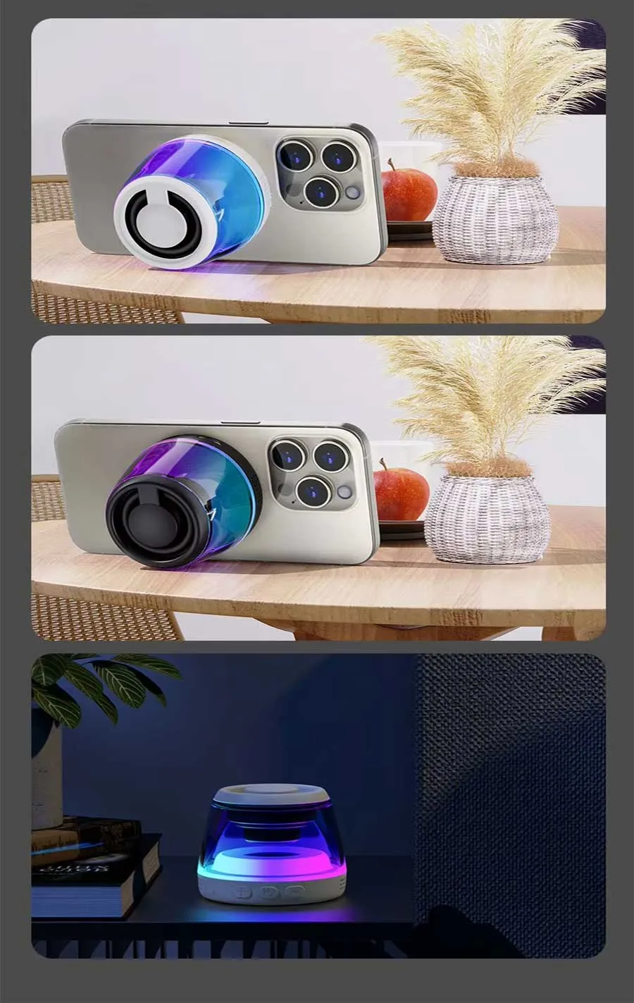 Vositone M2 Mini Speaker with magnetic phone mount & pulsating LED ring