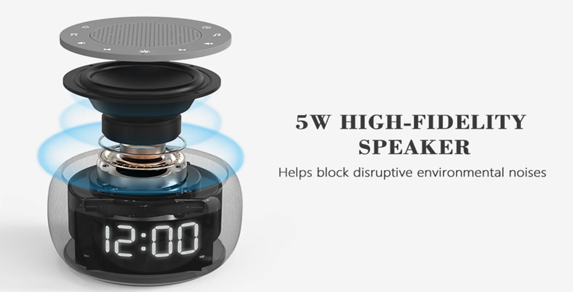 Vositone SM2401 2-in-1 Sound Machine & Alarm Clock with 18 Soothing Sounds, 7-Color Night Light