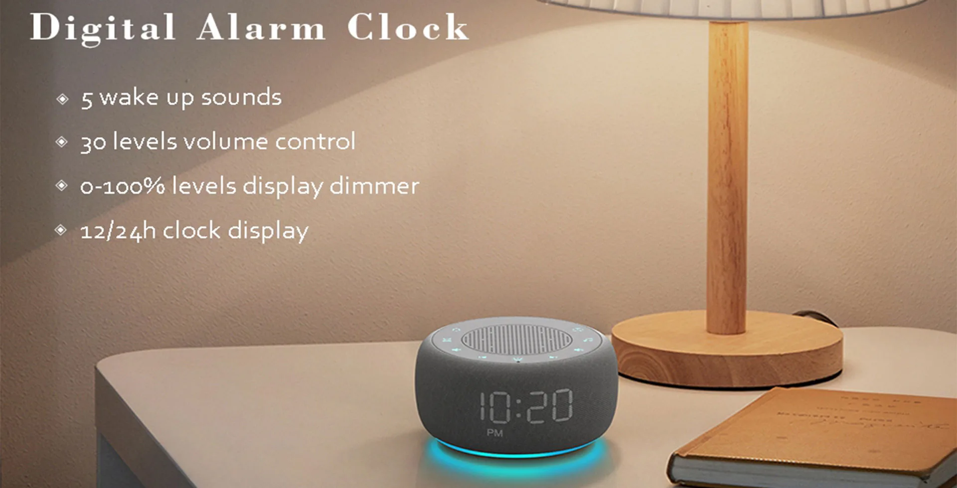 Vositone SM2401 2-in-1 Sound Machine & Alarm Clock with 18 Soothing Sounds, 7-Color Night Light