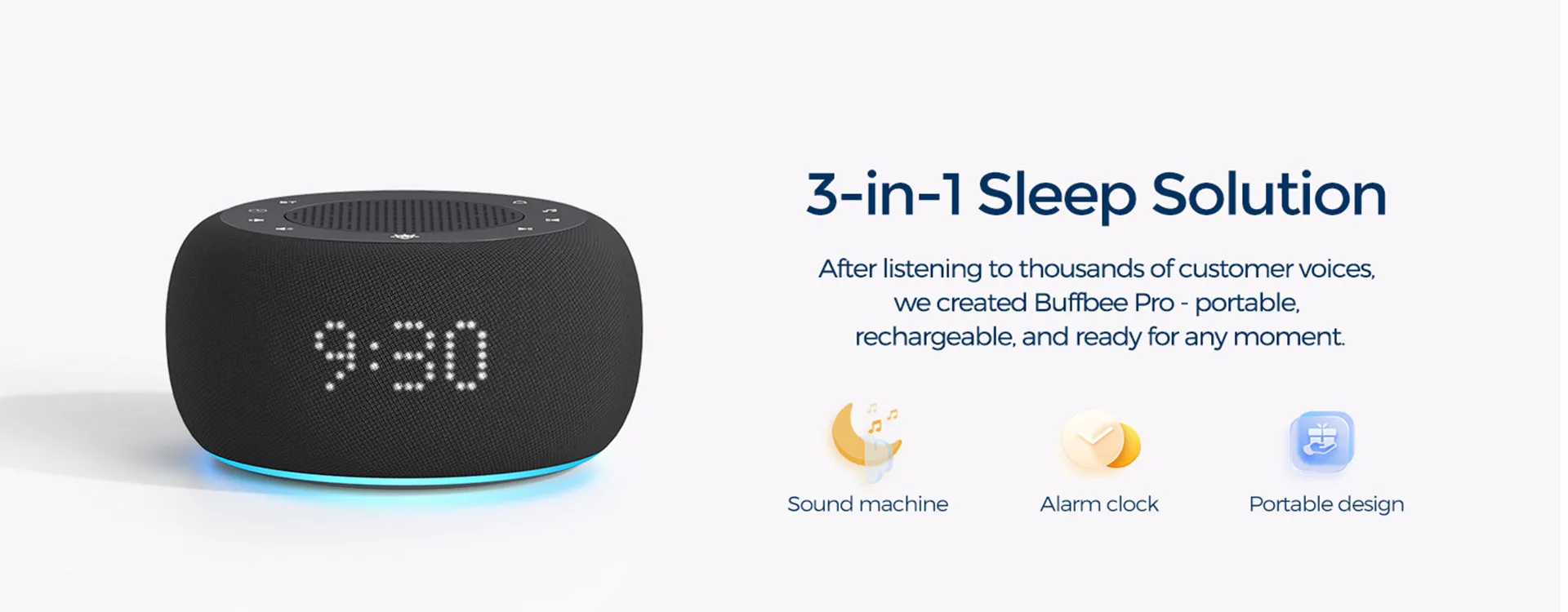 Vositone SM2501 Rechargeable 3-in-1 Sleep System: Bluetooth Speaker, 30 Soothing Sounds & Sunrise Alarm for Adults,sunrise alarm clock