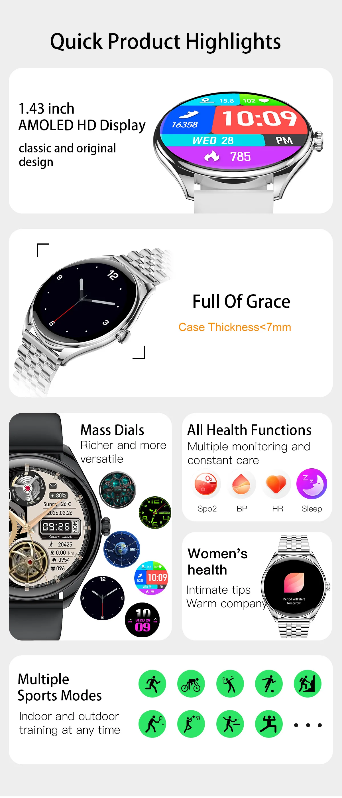 Stylish Vositone VO539 - 1.43" AMOLED screen with sapphire crystal glass