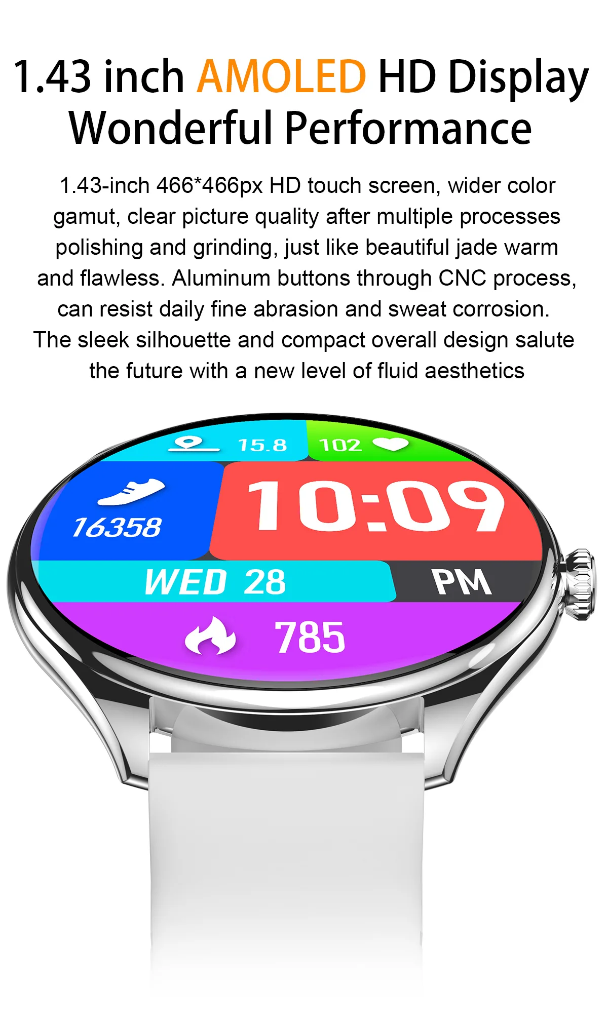 Vositone VO539 smartwatch - AMOLED display with timezone management