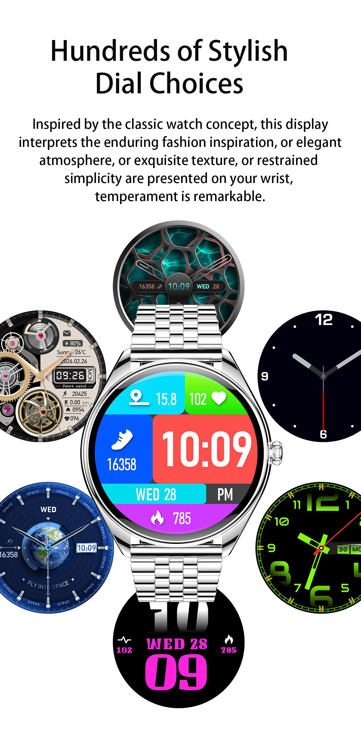 Ultra-slim Vositone VO539 - 1.43" AMOLED screen with stylish watch faces