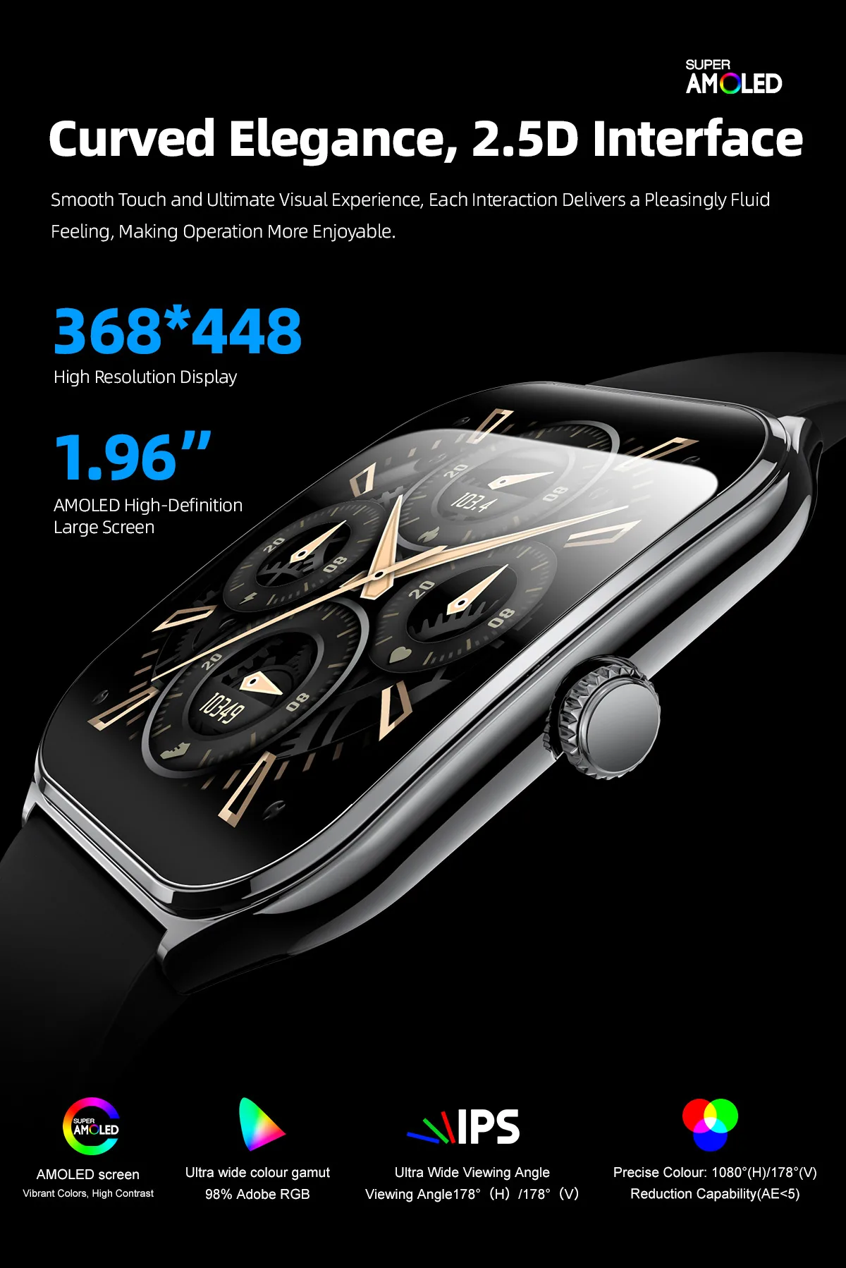 Vositone VO547 smartwatch - Bright AMOLED screen with voice functionality