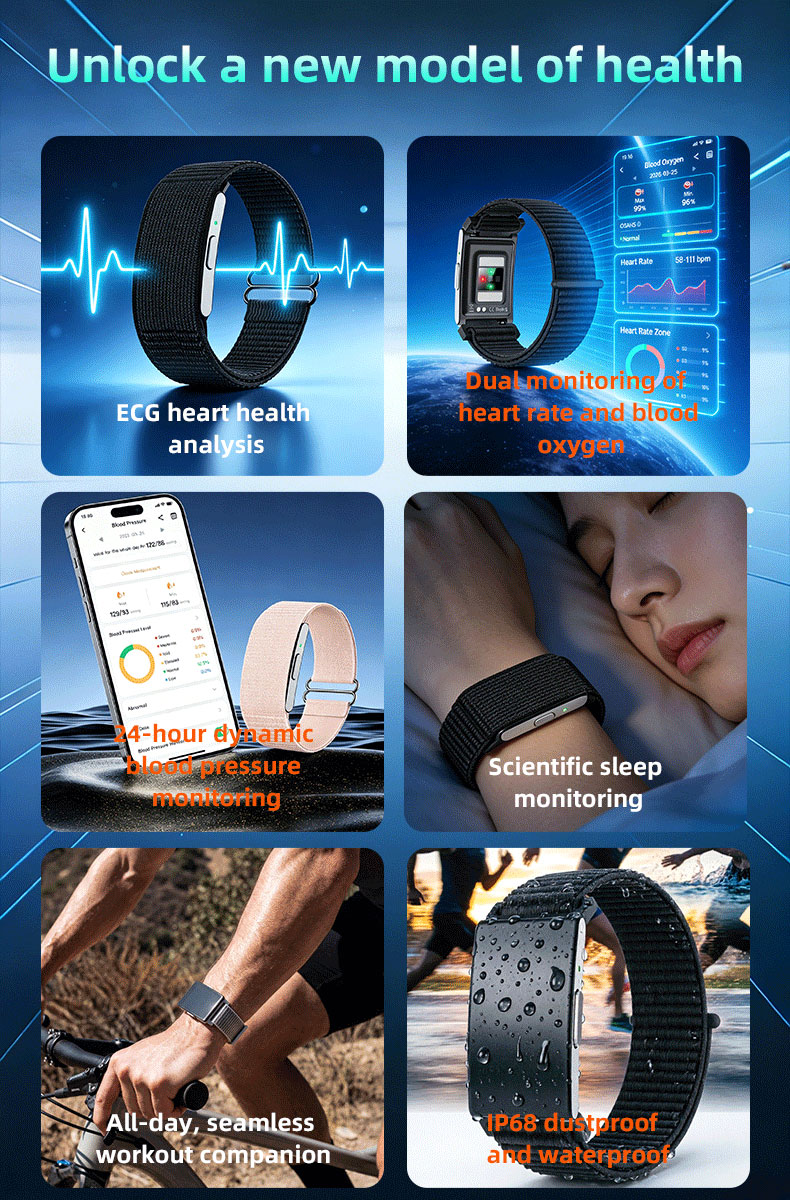 Vositone VN107ECG screenless wristband back view ECG optical heart rate sensor