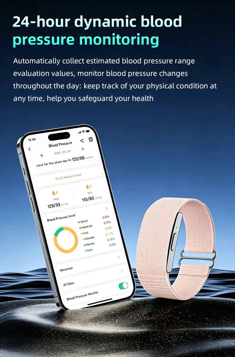 Vositone VN107ECG screenless wristband synced with mobile app dashboard