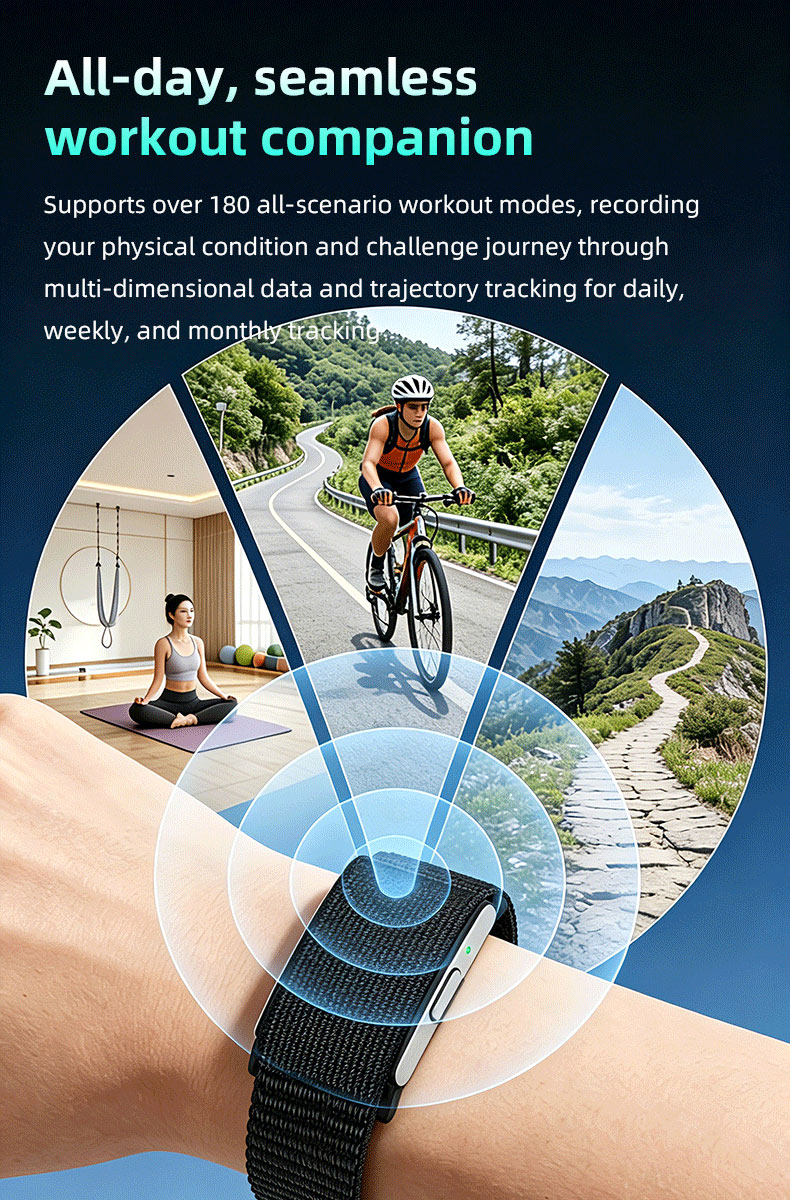 Vositone VN107ECG screenless fitness wristband worn while cycling workout